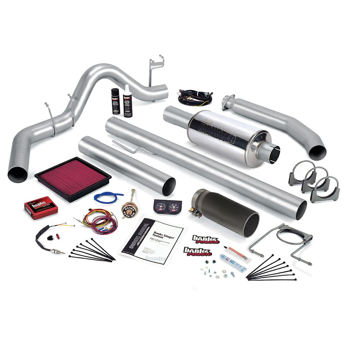 Banks Power 49364-B Stinger System; Single Exh; S/S-Black Tip-1998 Dodge 5.9L; Ext Cab