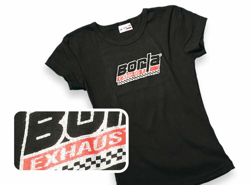 Borla 21312 Women's Checkered Black Scoop Neck T-Shirt - Large