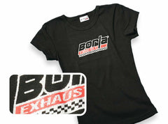 Borla 21312 Women's Checkered Black Scoop Neck T-Shirt - Large