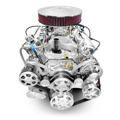 BluePrint Engines 408 ci Small Block Chrysler Engine Deluxe Dressed Carbureted Polished Pulleys BPC4085CTCK