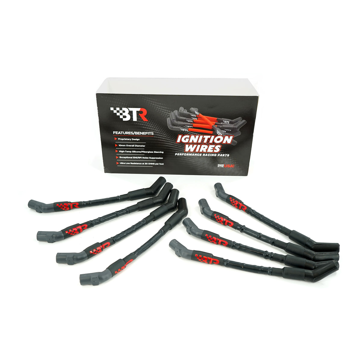 Brian Tooley Racing BTR-SPW-CH-LS-SC-1 BTR SCOTT SPARK PLUG WIRES FOR SMART COIL APPLICATIONS RED SCRIPT BLACK SLEEVE