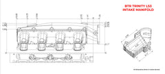 Brian Tooley Racing TRA-3-BLK-P105-2I BTR TRINITY INTAKE MANIFOLD FOR LS3 ENGINES - BLACK - DUAL INJECTOR