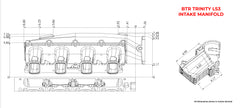 Brian Tooley Racing TRA-3-BLK-P105-V2-BP BTR TRINITY LS3 INTAKE MANIFOLD - BLACK WITH BURST PANEL PROVISION