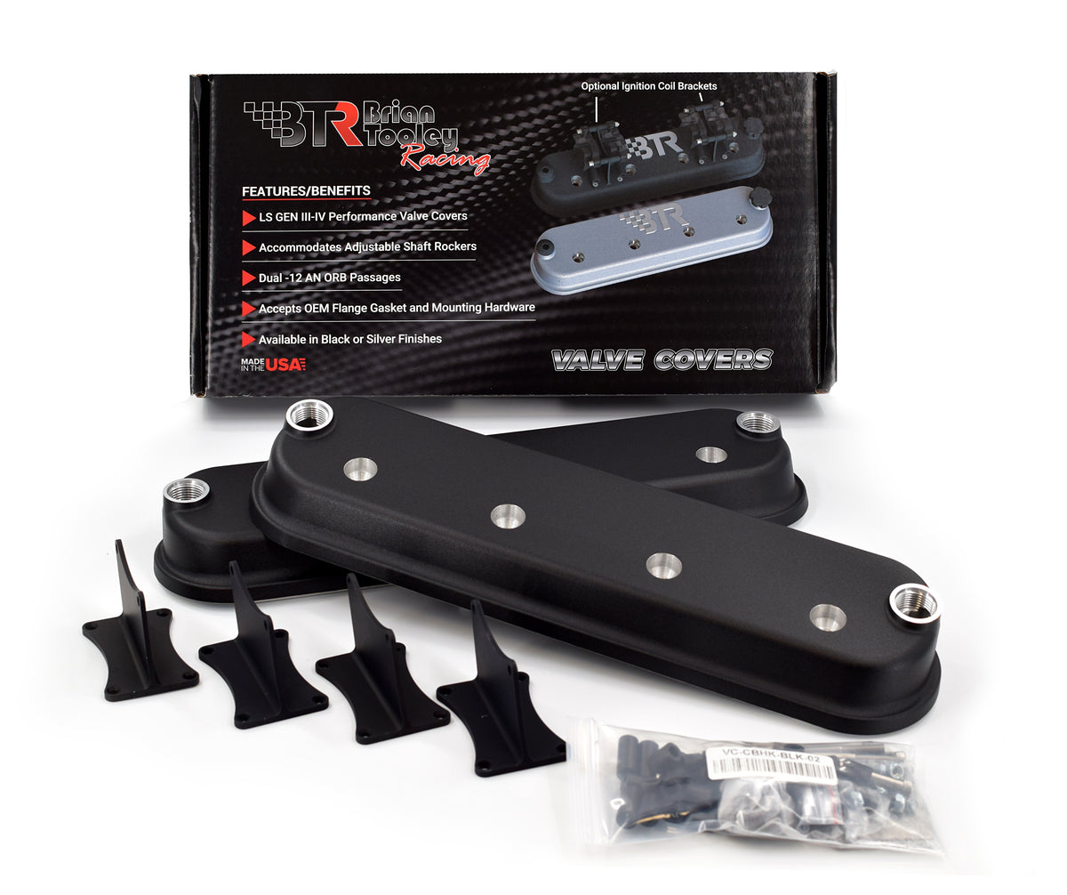 Brian Tooley Racing VCA-03-BLK-CM BTR DIE CAST VALVE COVER SET BLACK NO LOGO WITH COIL MOUNTS