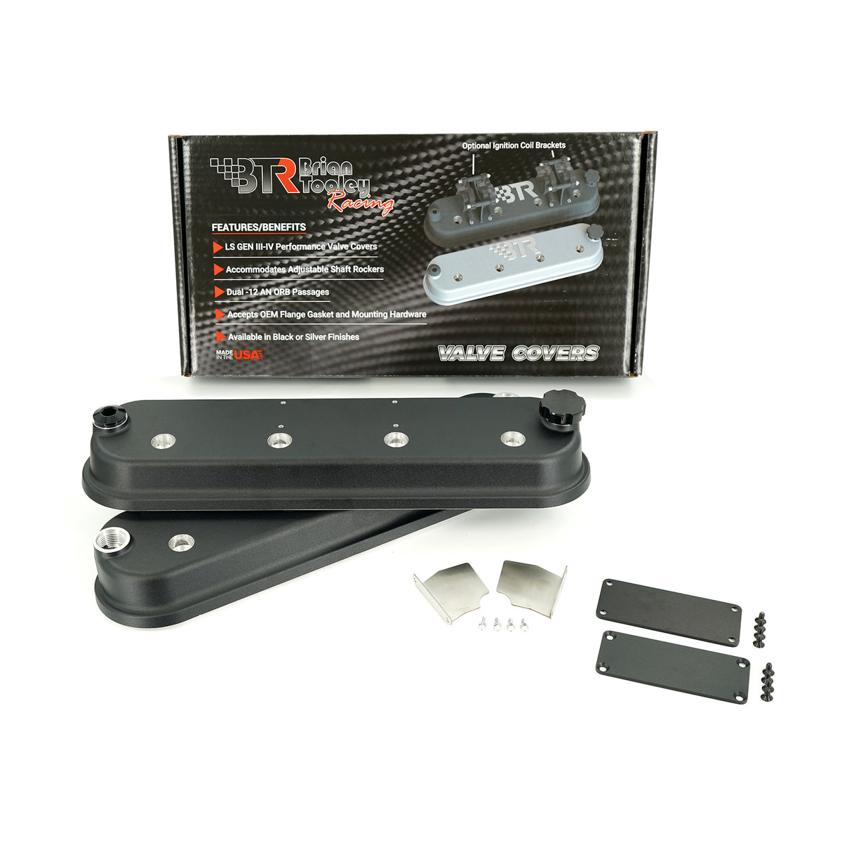 Brian Tooley Racing VCA-03-BLK-VP BTR DIE CAST VANITY VALVE COVER SET - BLACK - VCA-03-BLK-VP
