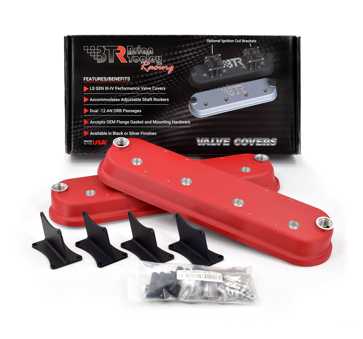 Brian Tooley Racing VCA-03-RED-CM BTR DIE CAST VALVE COVER SET RED NO LOGO WITH COIL MOUNTS