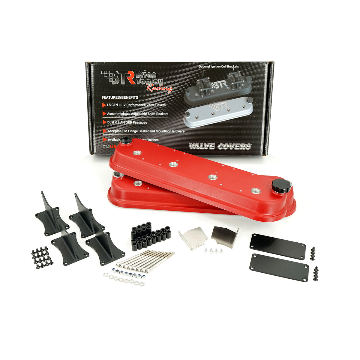 Brian Tooley Racing VCA-03-RED-CM-VP BTR DIE CAST VANITY VALVE COVER SET - RED WITH COIL MOUNTS