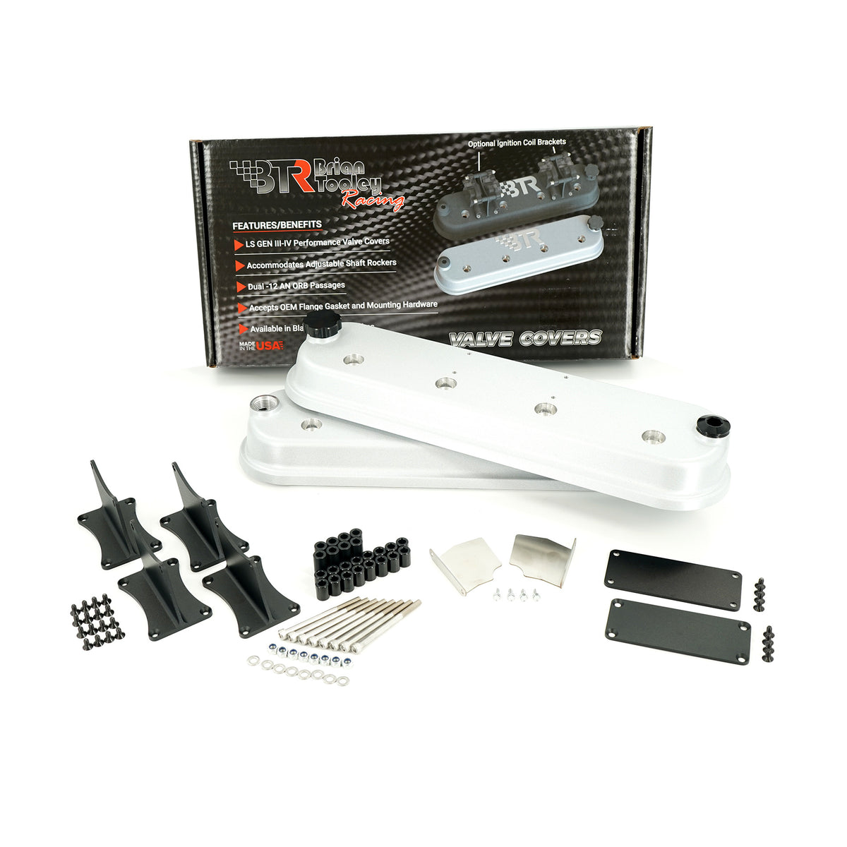 Brian Tooley Racing VCA-03-SLVR-CM-VP BTR DIE CAST VANITY VALVE COVER SET - SILVER WITH COIL MOUNTS