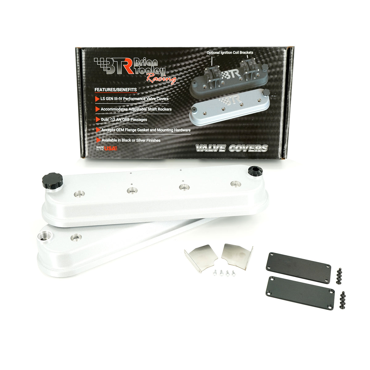 Brian Tooley Racing VCA-03-SLVR-VP BTR DIE CAST VANITY VALVE COVER SET - SILVER - VCA-03-SLVR-VP