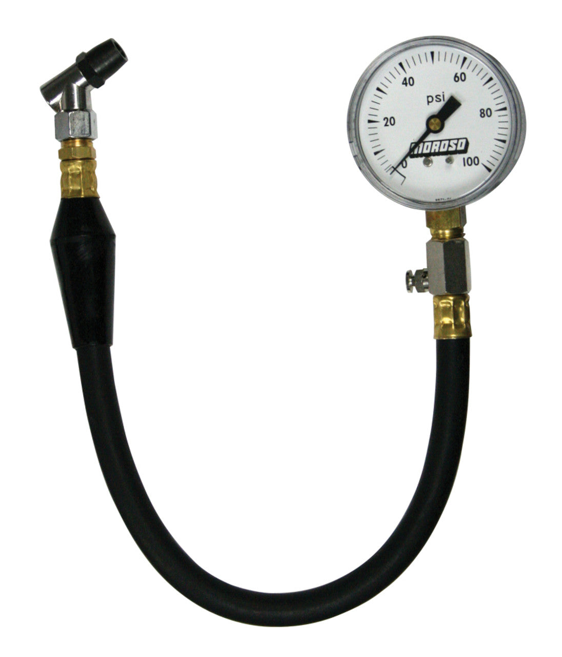 Moroso 89570 Dial Type Tire Pressure Gauge (0-100 PSI, 16.25 Hose, 2-5/8 Face)