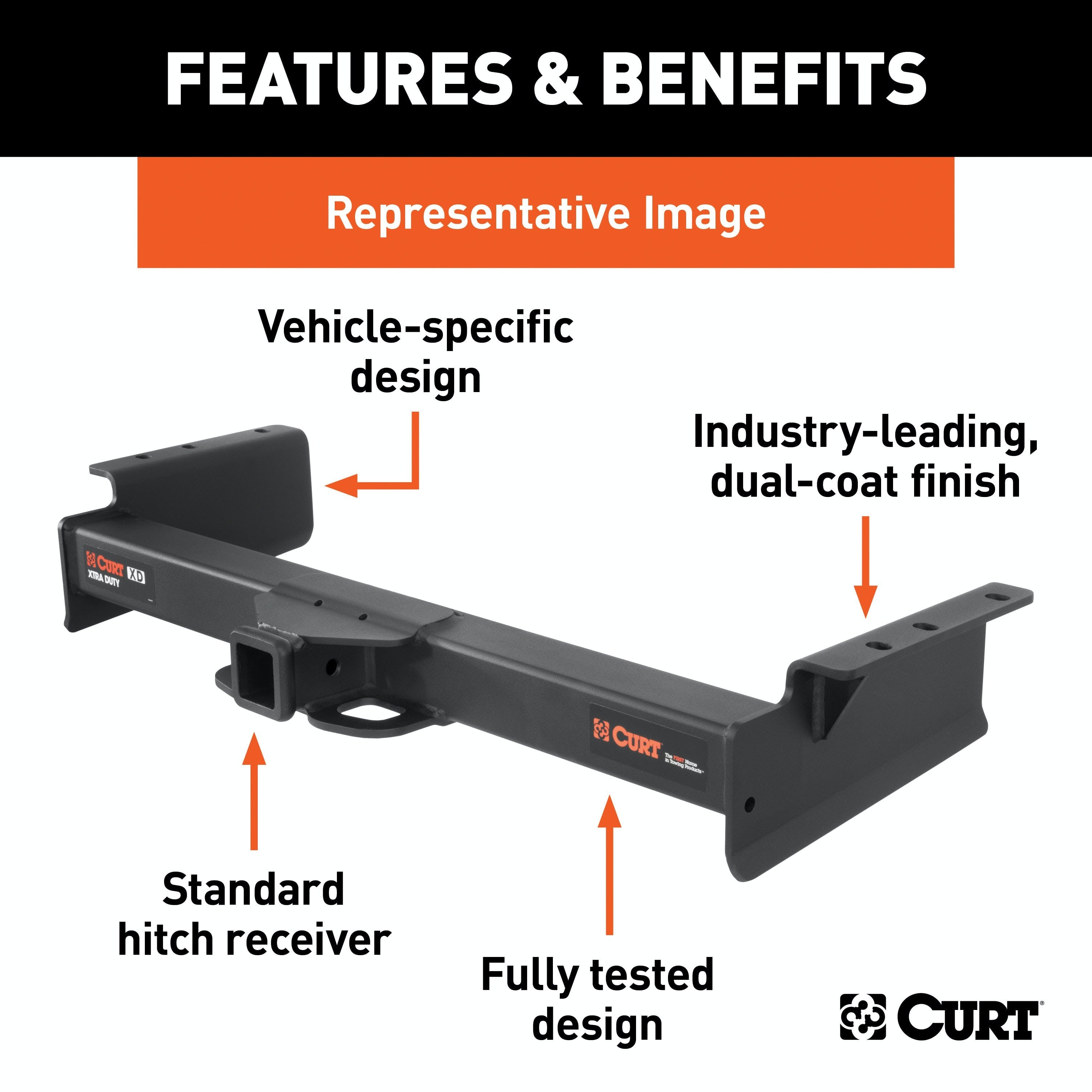 CURT 15312 Xtra Duty Class 5 Hitch, 2, Select Silverado, Sierra 2500, 3500 HD, Long-Bed