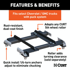 CURT 16023 Puck System 5th Wheel Roller Adapter, 20K, Select Silverado, Sierra, 6.5' Bed