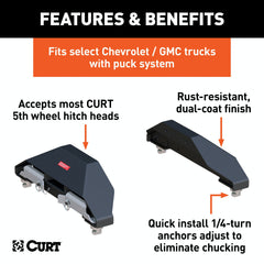 CURT 16025 Puck System 5th Wheel Legs, Select Silverado, Sierra 2500, 3500 HD, 8' Bed, 25K