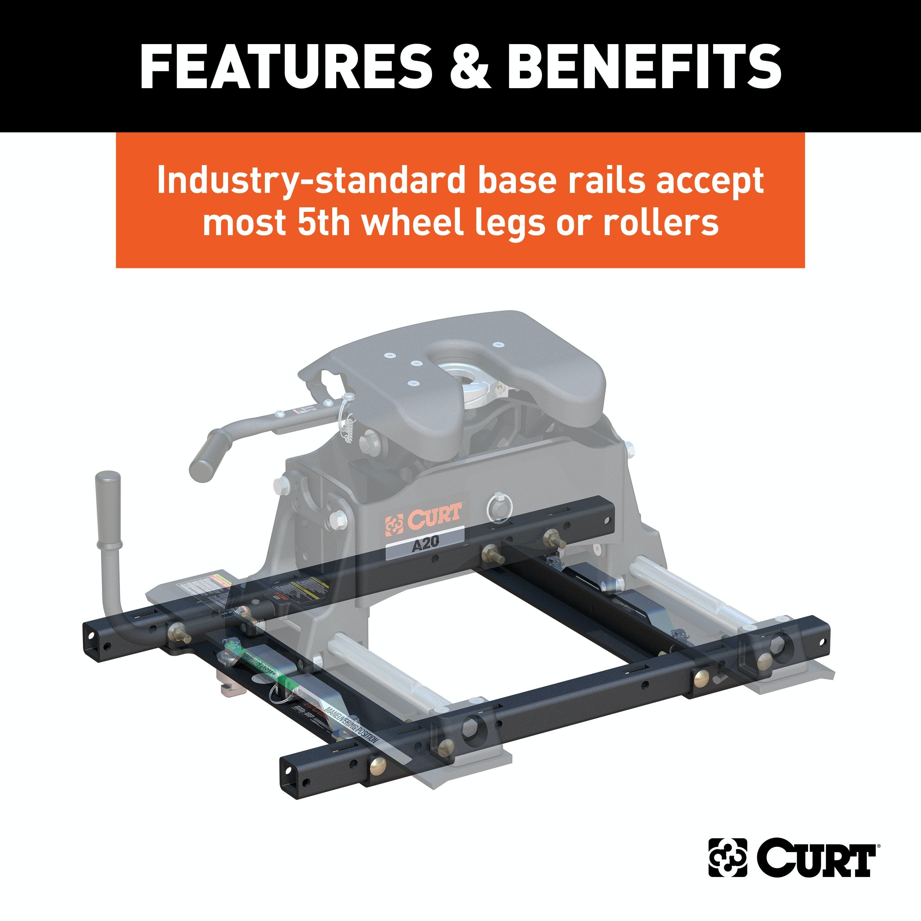 CURT 16027 Puck System 5th Wheel Adapter with Rails, Select Chevy, Ford, GMC, 25K