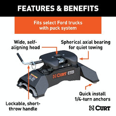 CURT 16037 Q24 5th Wheel Hitch, Select Ford F-250, F-350, F-450, 8' Bed Puck System