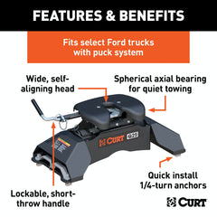 CURT 16039 Q25 5th Wheel Hitch, Select Ford F-250, F-350, F-450, 8' Bed Puck System