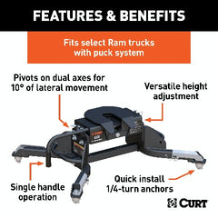 CURT 16041 E16 5th Wheel Hitch, Select Ram 2500, 3500, 8' Bed Puck System