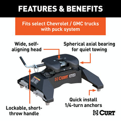 CURT 16067 Q24 5th Wheel Hitch, Select Silverado, Sierra 2500, 3500 HD, 8' Bed Puck System