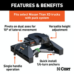 CURT 16071 E16 5th Wheel Hitch, Select Nissan Titan XD, 8' Bed Puck System