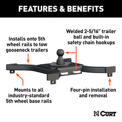 CURT 16085 Spyder 5th Wheel Rail Gooseneck Hitch with 2-5/16 Ball, 25K