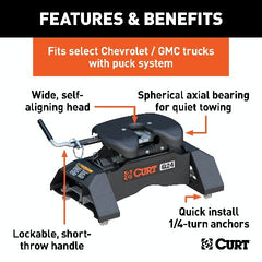 CURT 16095 Q24 5th Wheel Hitch, Select Silverado, Sierra 2500, 3500 HD, 8' Bed Puck System