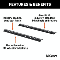 CURT 16150 Universal 5th Wheel Base Rails, 25K (4-Bolt Mount, Gloss Black)