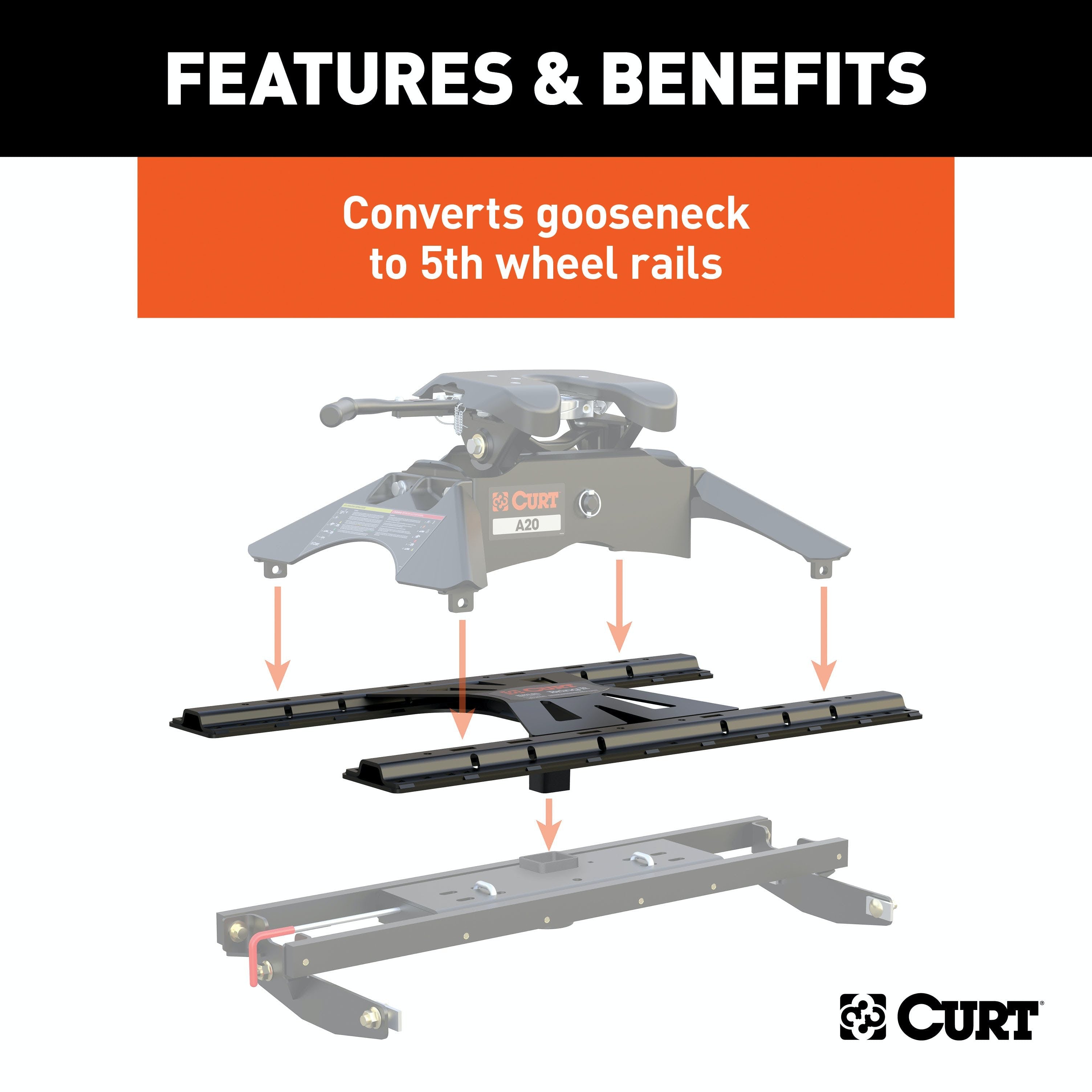 CURT 16310 X5 Gooseneck-to-5th-Wheel Adapter Plate with Square Shank