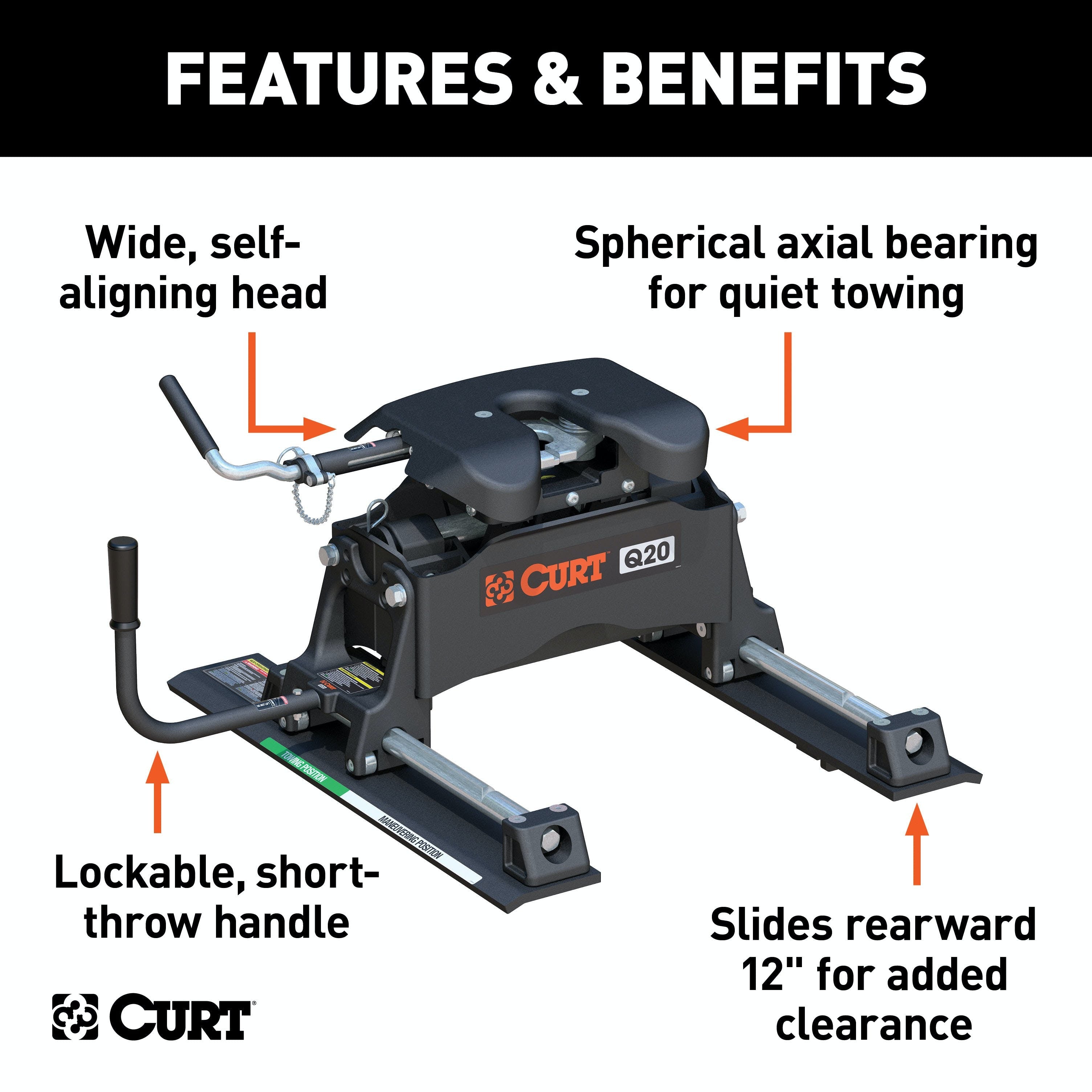 CURT 16536 Q20 Sliding 5th Wheel Hitch, 20,000 lbs.