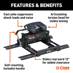 CURT 16651 A25 Sliding 5th Wheel Hitch with Rails, 25,000 lbs.