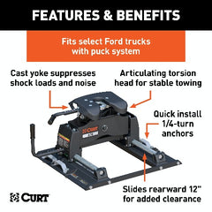 CURT 16675 A16 Sliding 5th Wheel Hitch, Select Ford F250, F350, F450, 6.75' Bed Puck System