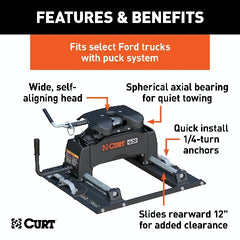 CURT 16677 Q20 Sliding 5th Wheel Hitch, Select Ford F250, F350, F450, 6.75' Bed Puck System