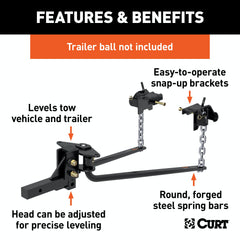 CURT 17050 Round Bar Weight Distribution Hitch with Integrated Lubrication (5-6K)
