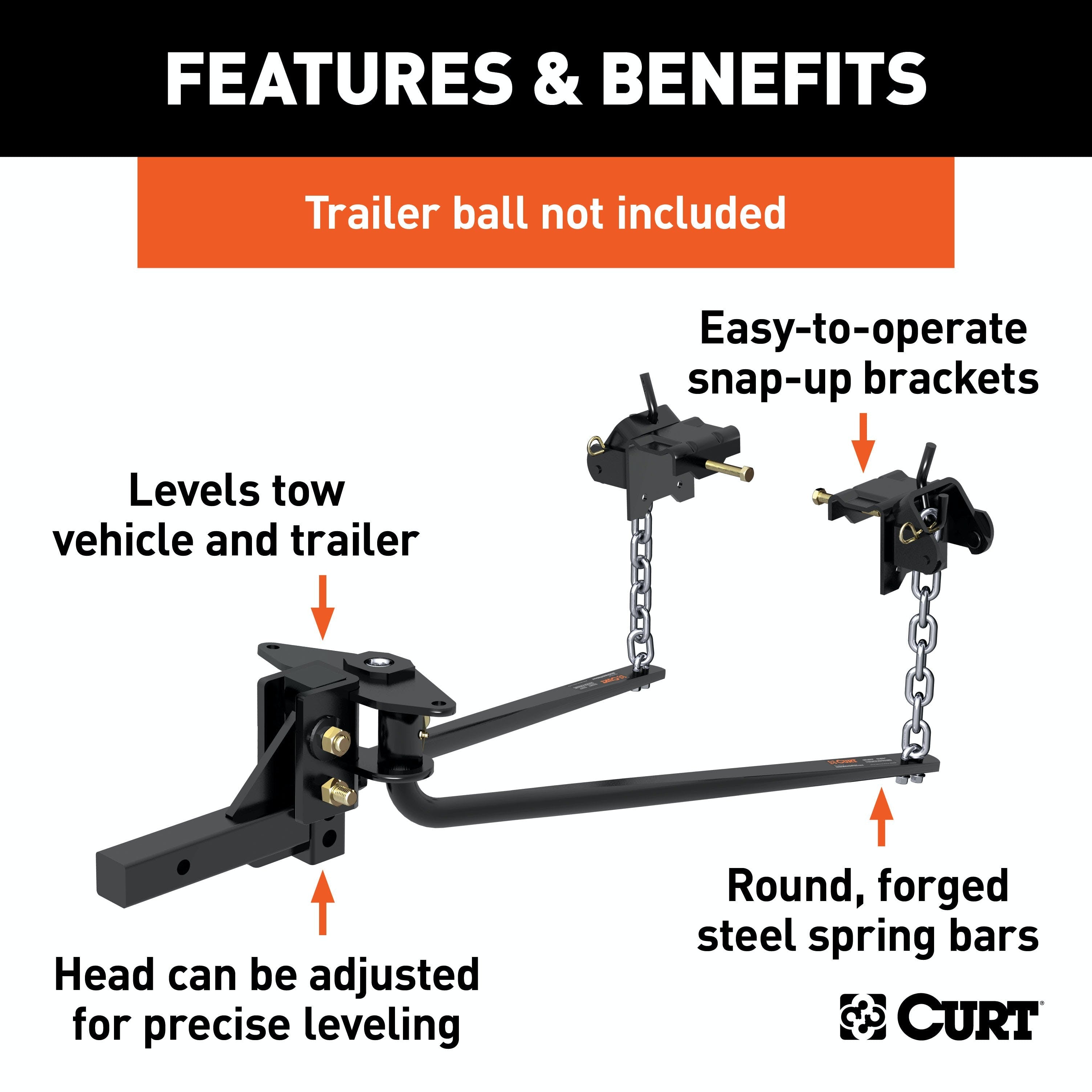 CURT 17051 Round Bar Weight Distribution Hitch with Integrated Lubrication (6-8K)