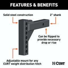 CURT 17100 Weight Distribution Shank (2 Shank, 2 Drop, 6 Rise)
