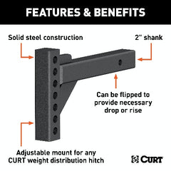 CURT 17102 Weight Distribution Shank (2 Shank, 2 Drop, 6 Rise)