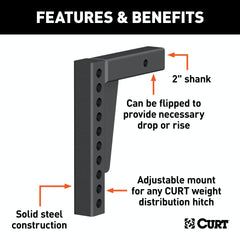 CURT 17123 Weight Distribution Shank (2 Shank, 7 Drop, 10-1/2 Rise)