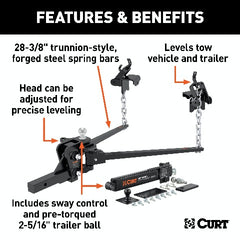 CURT 17422 Short Trunnion Bar Weight Distribution Hitch with Sway Control (10-15K, 28-3/8)