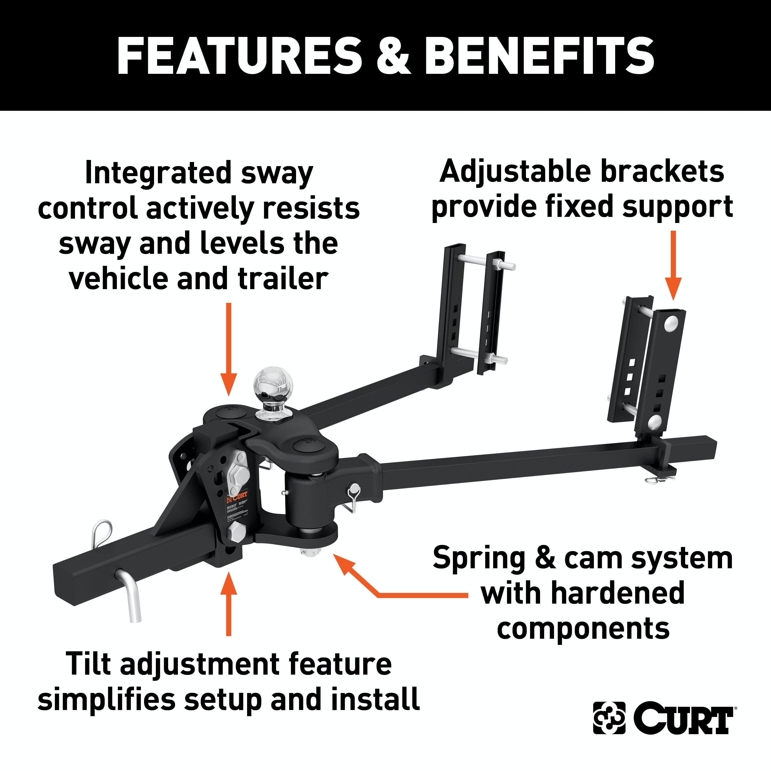 CURT 17500 TruTrack Weight Distribution Hitch with Sway Control (8-10K, 35-9/16 Bars)