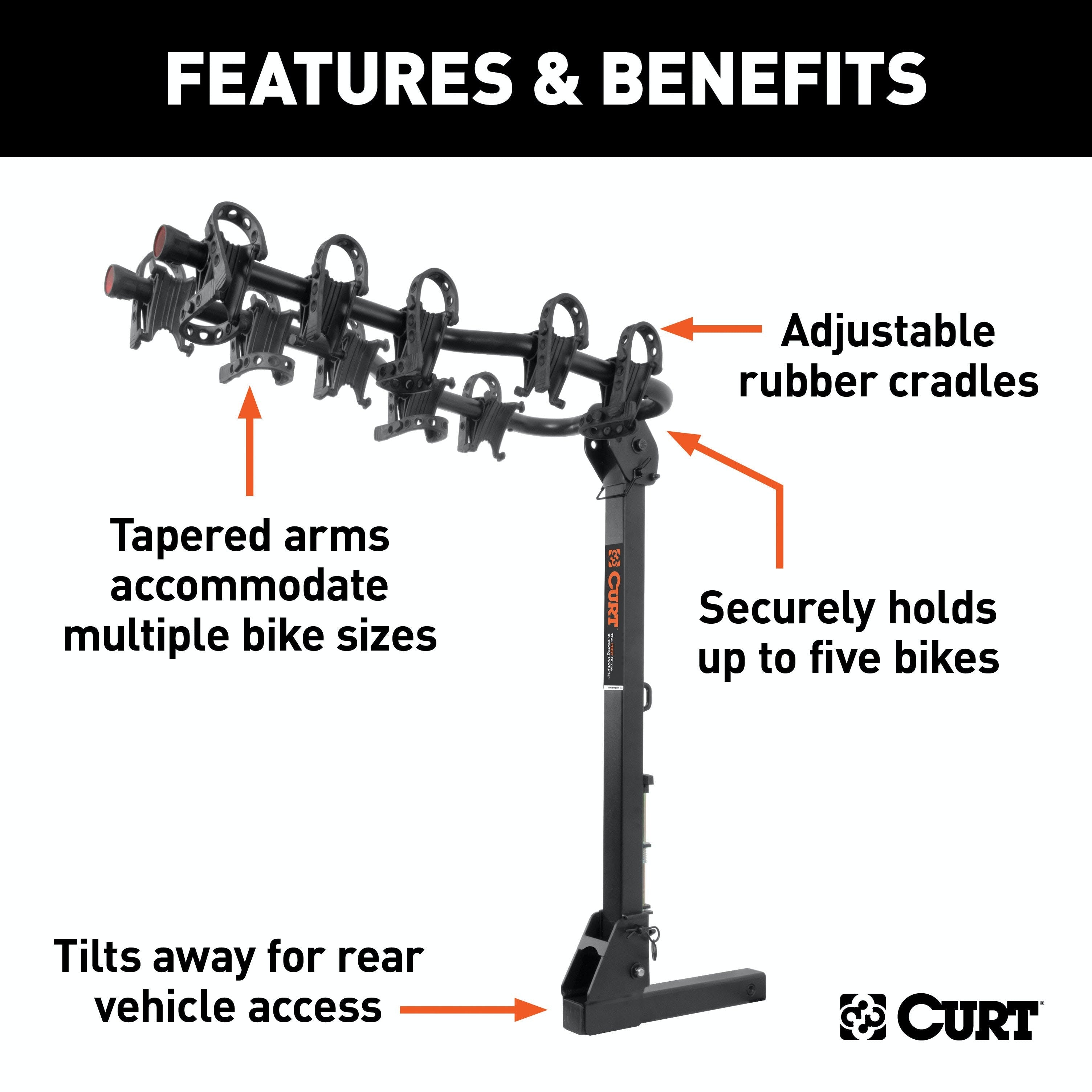 CURT 18065 Premium Hitch Mounted Bike Rack 5 Bikes 2 Shank JBs Power Centre