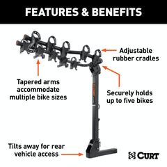 CURT 18065 Premium Hitch-Mounted Bike Rack (5 Bikes, 2 Shank)