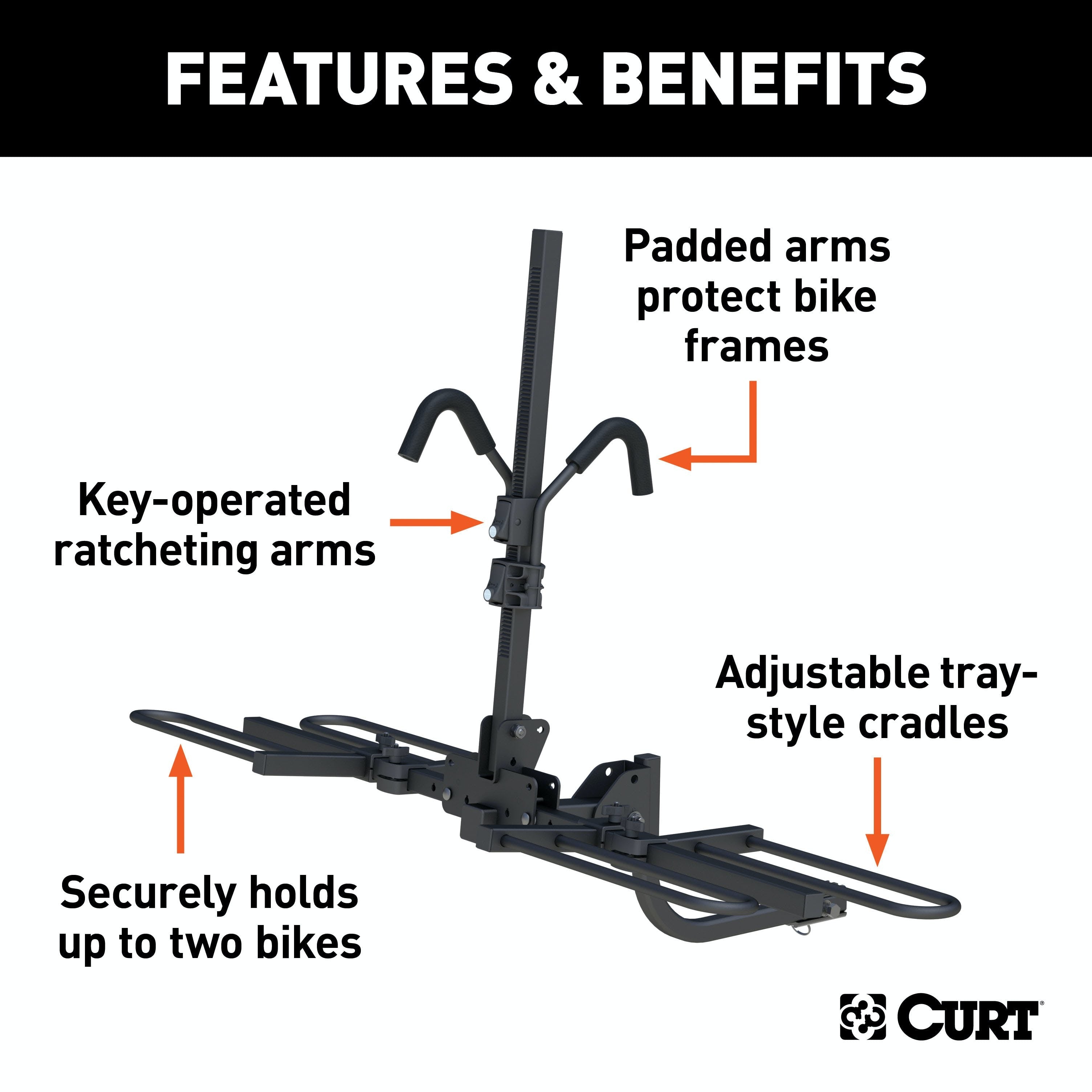 CURT 18085 Tray-Style Hitch-Mounted Bike Rack (2 Bikes, 1-1/4 or 2 Shank)