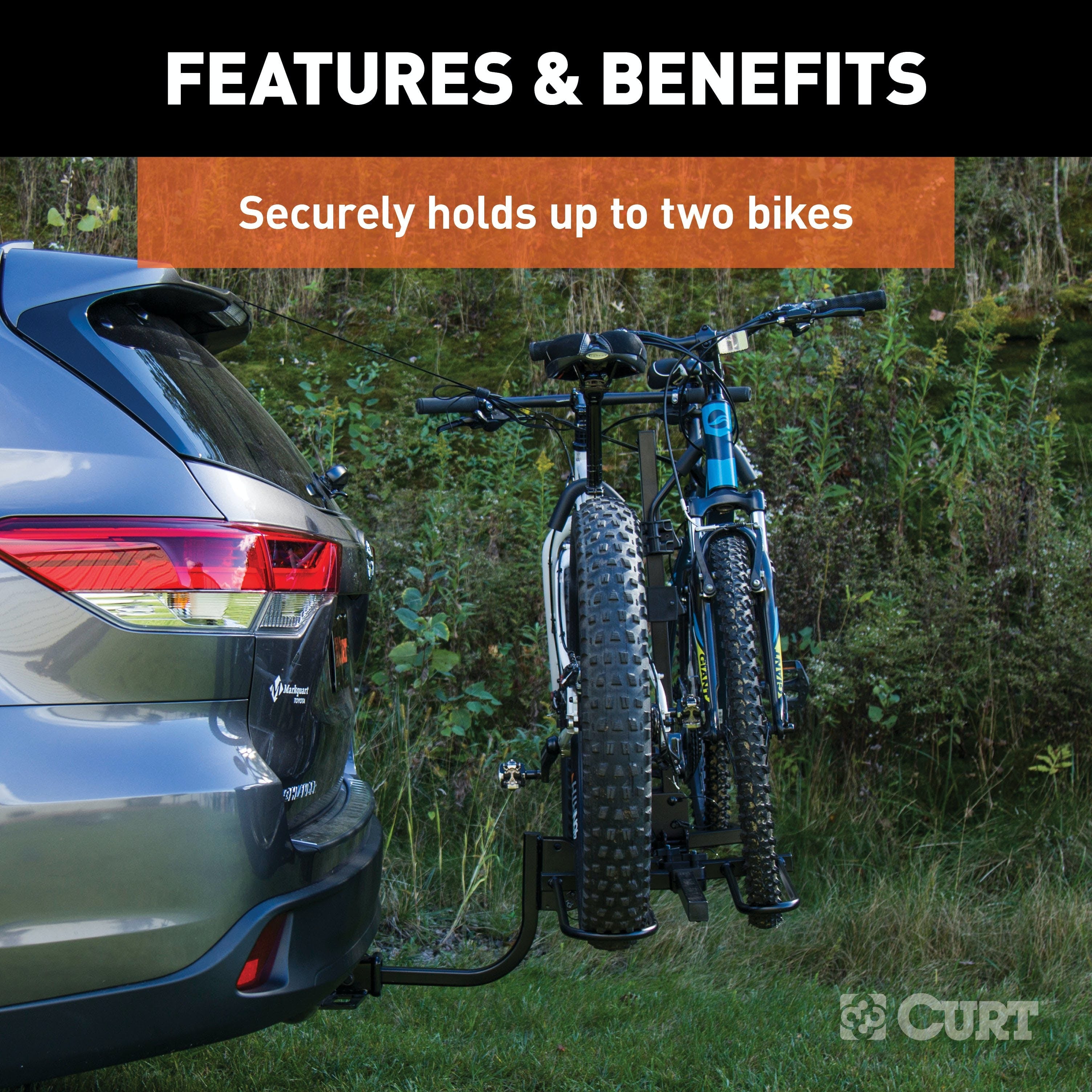 CURT 18085 Tray-Style Hitch-Mounted Bike Rack (2 Bikes, 1-1/4 or 2 Shank)