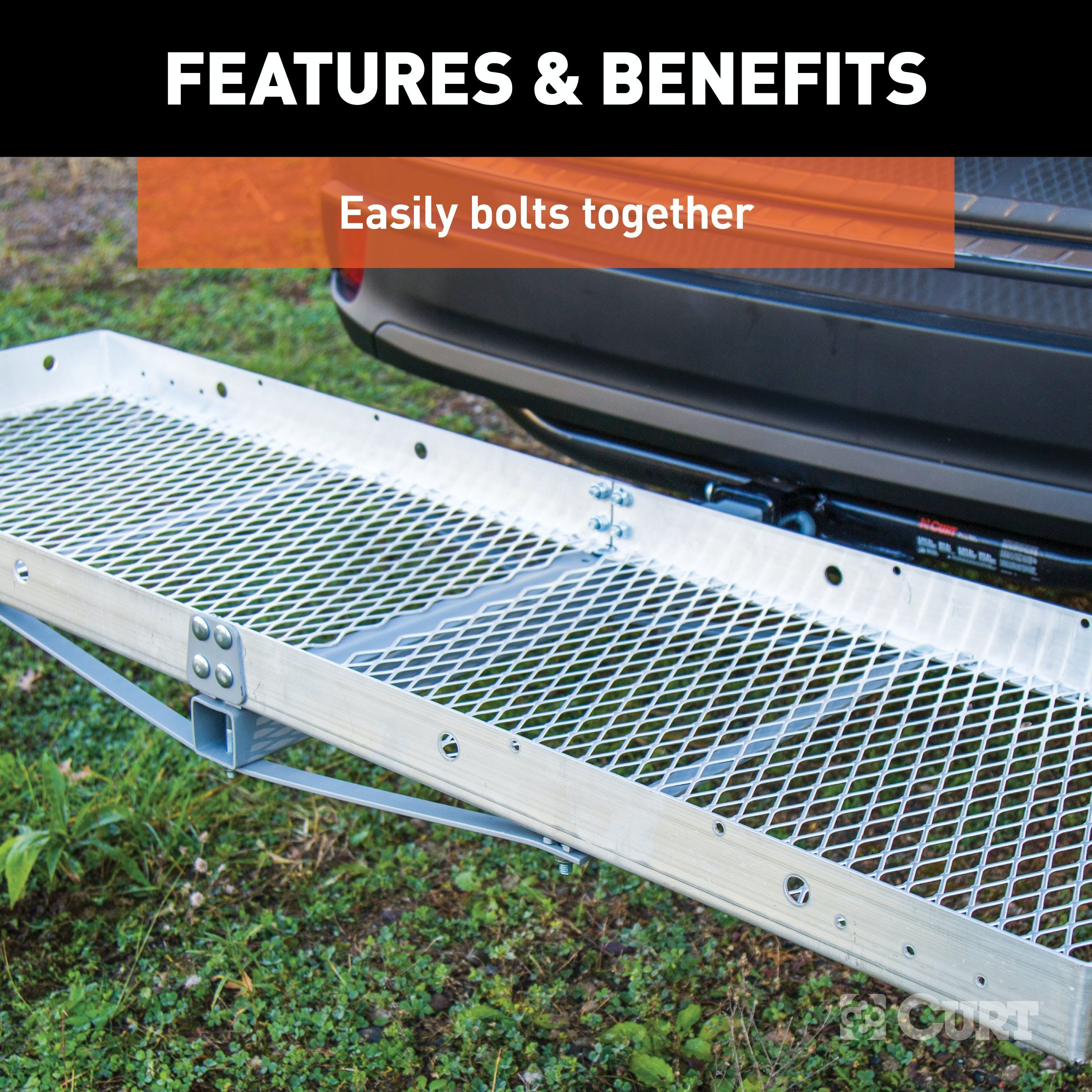 CURT 18100 60 x 20 Aluminum Tray-Style Cargo Carrier (Folding 2 Shank, 500 lbs.)