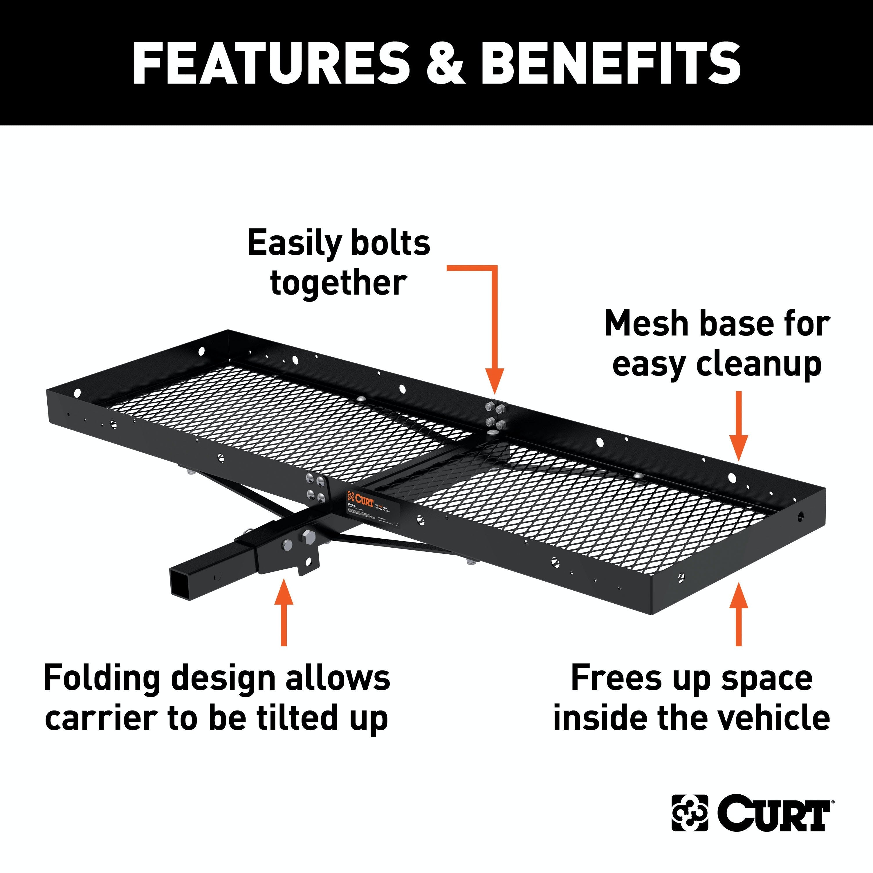 CURT 18109 60 x 20 Black Steel Tray Cargo Carrier (Folding 2 Shank, 500 lbs.)