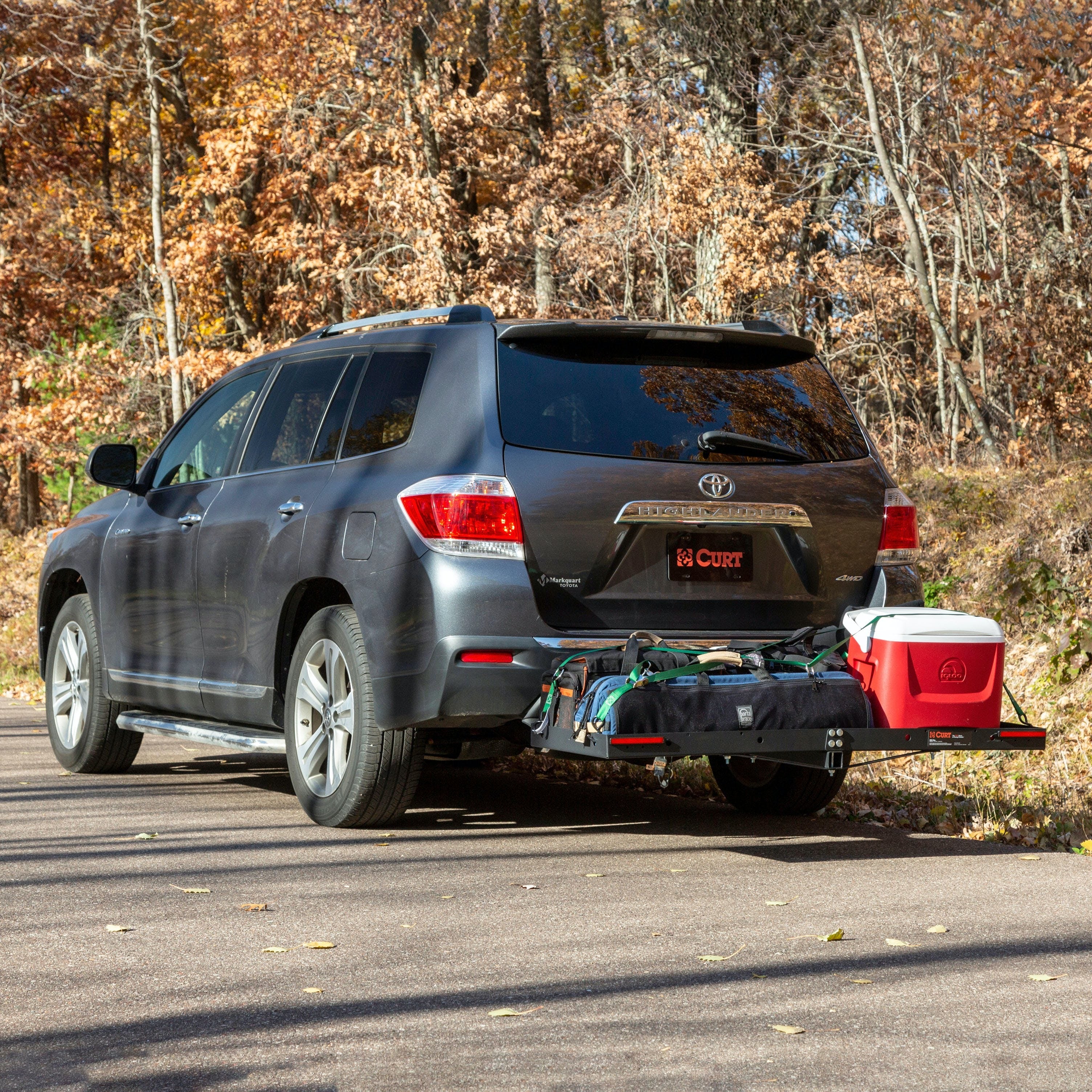 CURT 18109 60 x 20 Black Steel Tray Cargo Carrier (Folding 2 Shank, 500 lbs.)