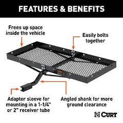 CURT 18110 48 x 20 Black Steel Tray Cargo Carrier (1-1/4, 2 Adapter, 300 lbs.)