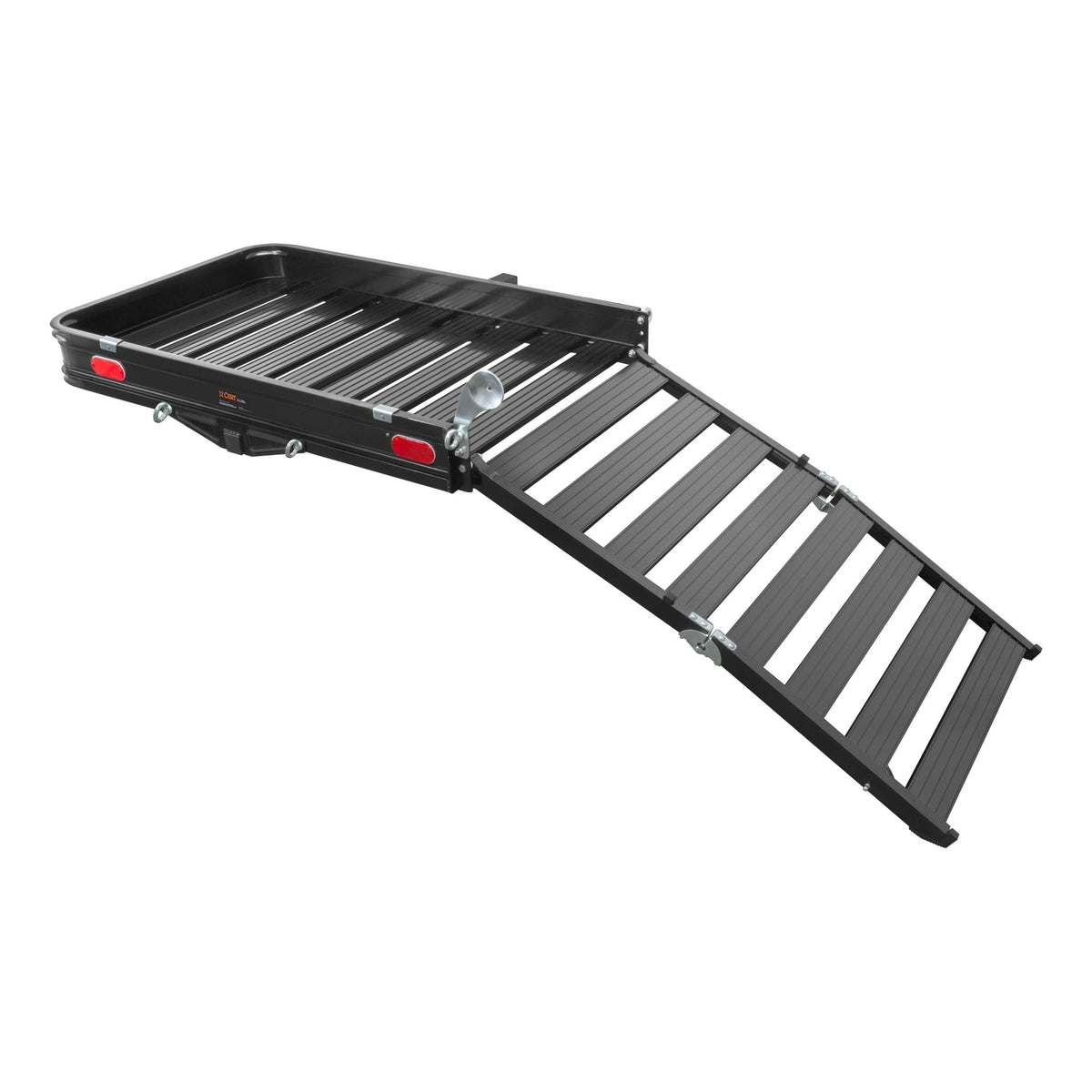 CURT 18112 50 x 30 Black Aluminum Hitch Cargo Carrier with Ramp (Folding 2 Shank)