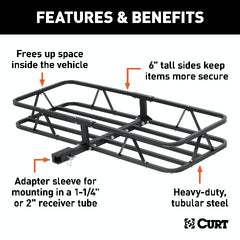 CURT 18145 48 x 20 Black Steel Basket Cargo Carrier (1-1/4, 2 Adapter, 500 lbs.)