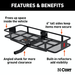 CURT 18150 60 x 20 Black Steel Basket Cargo Carrier (Fixed 2 Shank, 500 lbs.)