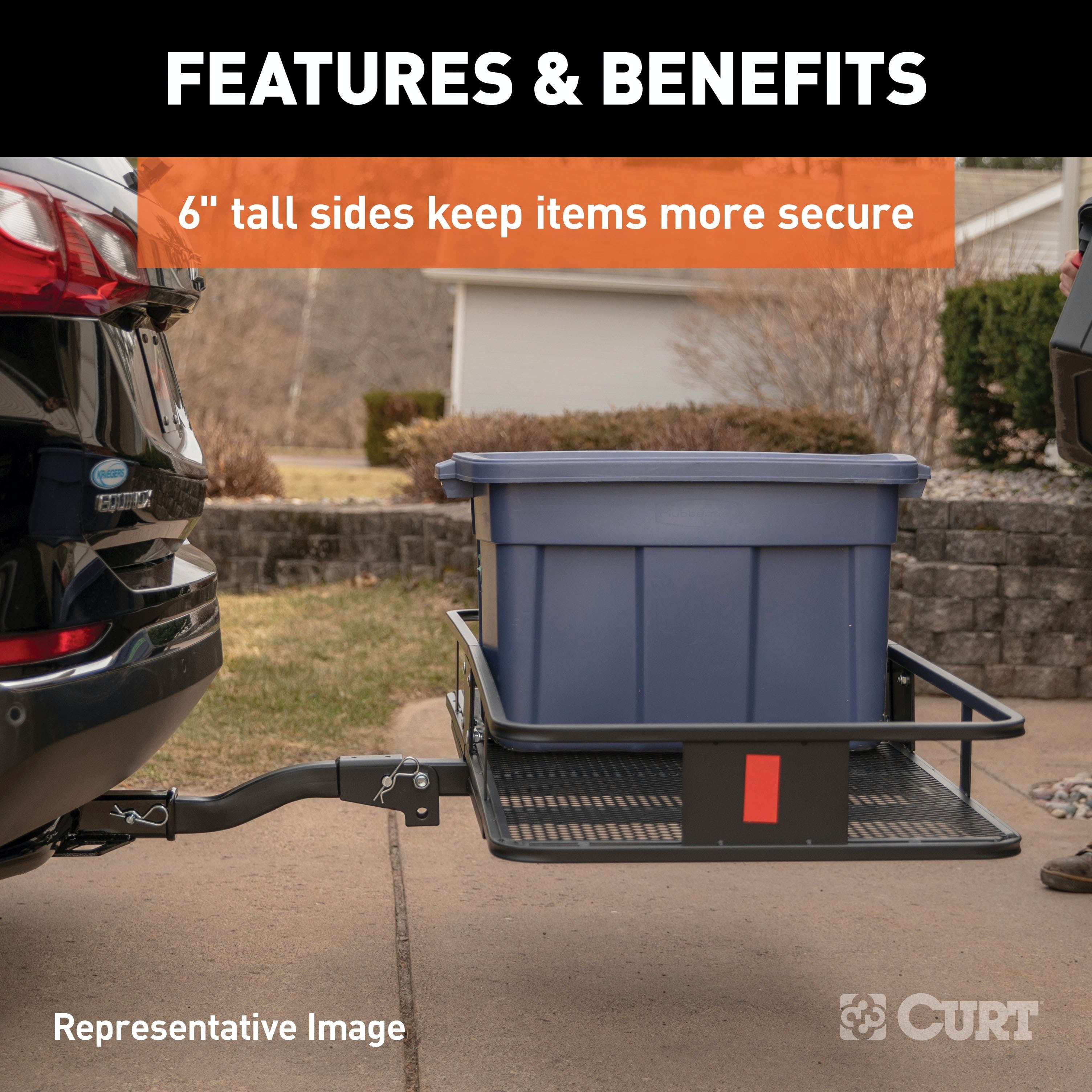 CURT 18150 60 x 20 Black Steel Basket Cargo Carrier (Fixed 2 Shank, 500 lbs.)